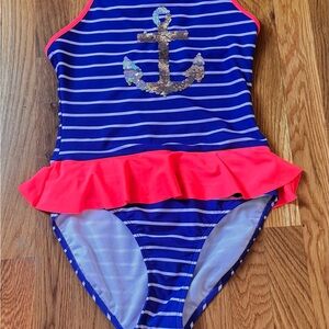 Cat & Jack Blue and Pink Striped Kids Swim One Piece
